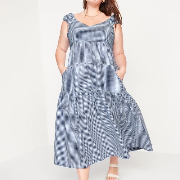 Tiered Seersucker All-Day Maxi Dress Sz L - Picture 3 of 3